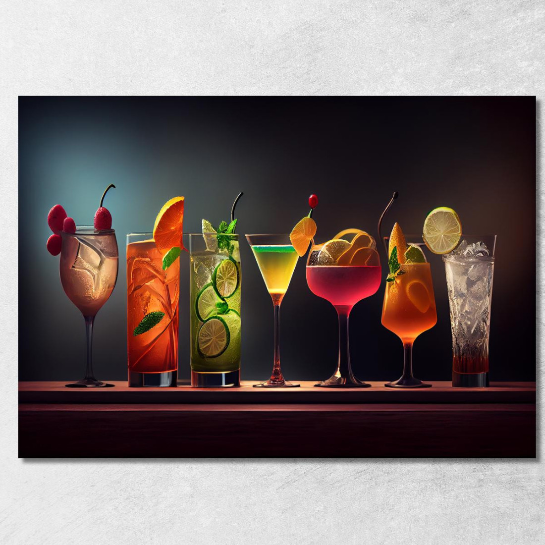 Quadro Moderno Cocktail Colorati In Bicchieri Eleganti Con Frutta E Ghiaccio foo30 quadro stampato su tela Quadro Moderno Cocktail Colorati In Bicchieri Eleganti Con Frutta E Ghiaccio foo30 quadro stampato su tela