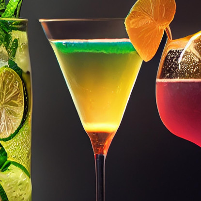 Quadro Moderno Cocktail Colorati In Bicchieri Eleganti Con Frutta E Ghiaccio foo30 quadro stampato su tela