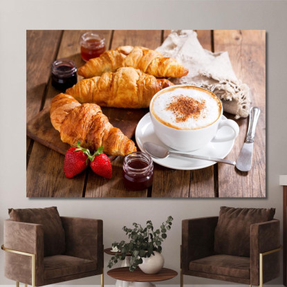 Quadro Moderno Colazione Con Croissant E Cappuccino foo31 quadro stampato su tela