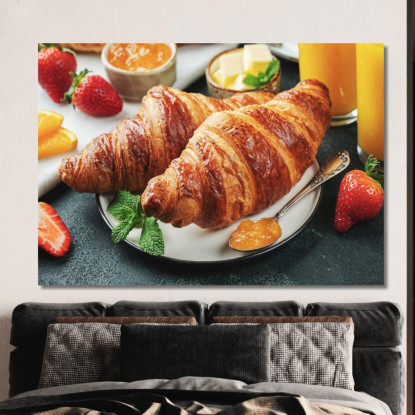 Quadro Moderno Croissant Francesi Sfogliati Con Marmellata E Succo D'Arancia foo44 quadro stampato su tela
