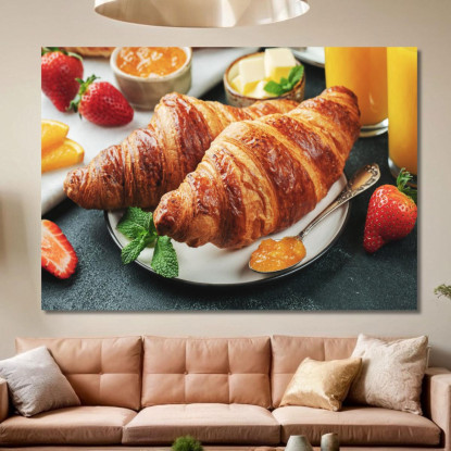 Quadro Moderno Croissant Francesi Sfogliati Con Marmellata E Succo D'Arancia foo44 quadro stampato su tela