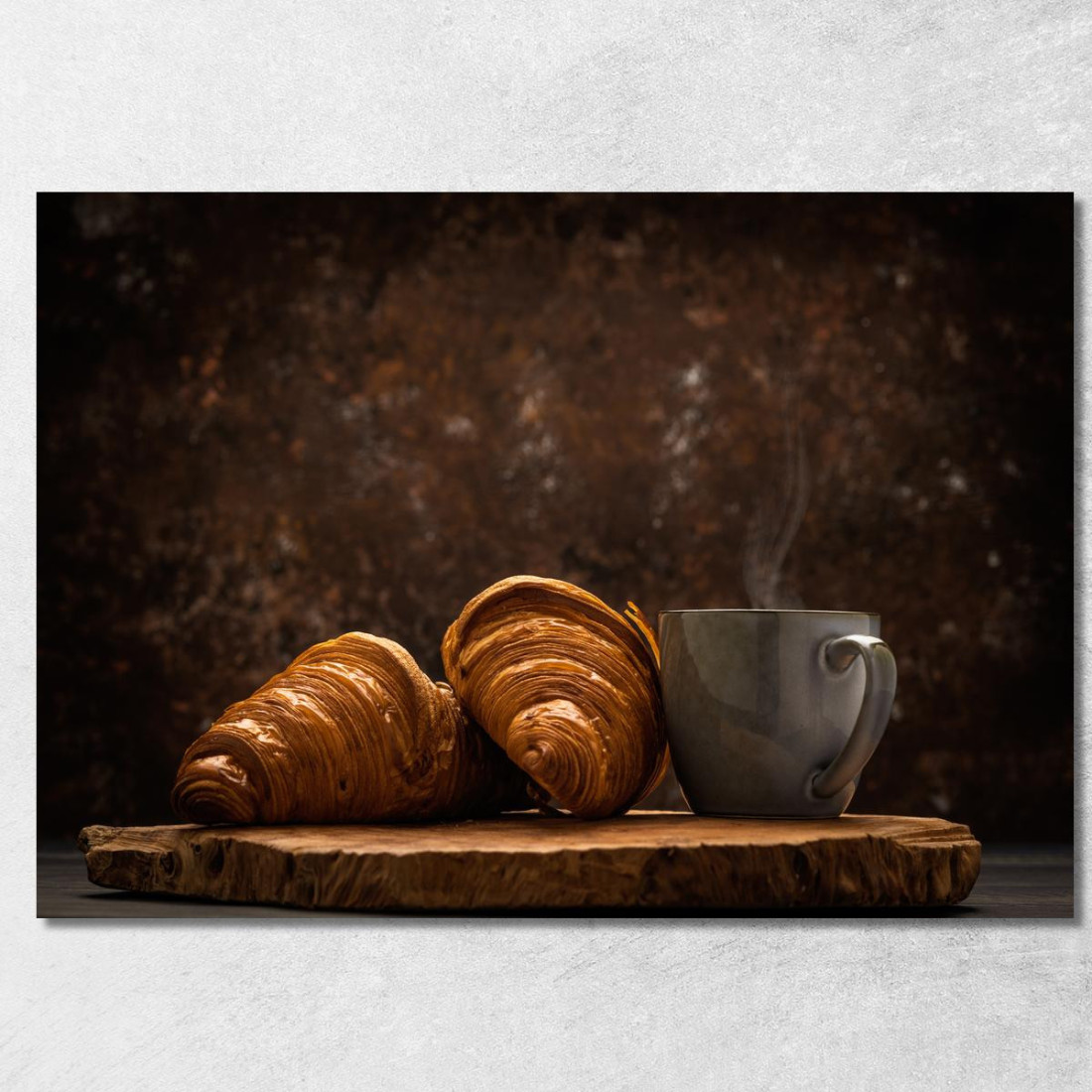 Quadro Moderno Croissant Sfogliati Con Tazza Di Caffè Fumante foo45 quadro stampato su tela Quadro Moderno Croissant Sfogliati Con Tazza Di Caffè Fumante foo45 quadro stampato su tela