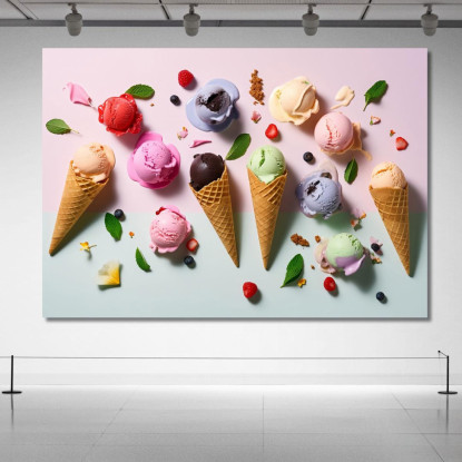 Quadro Moderno Gelati Artigianali In Cono Con Gusti Assortiti foo55 quadro stampato su tela