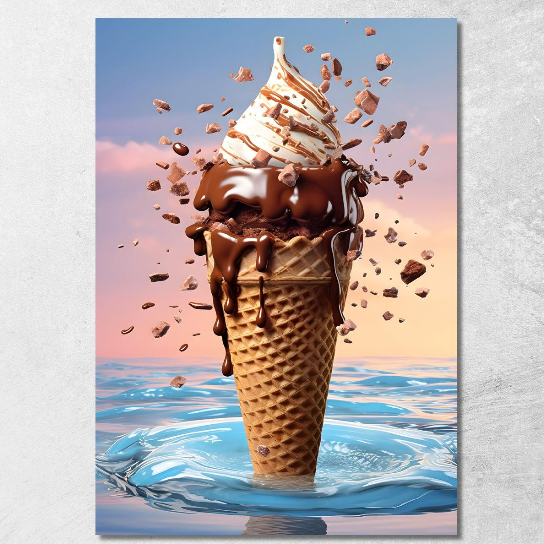 Quadro Moderno Gelato Al Cioccolato Con Topping Croccante E Caramello Su Sfondo Artistico foo56 quadro stampato su tela Quadro Moderno Gelato Al Cioccolato Con Topping Croccante E Caramello Su Sfondo Artistico foo56 quadro stampato su tela