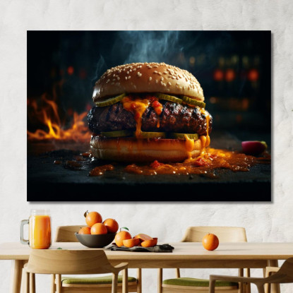 Quadro Moderno Hamburger Affumicato Con Formaggio Fuso E Peperoncino Piccante foo61 quadro stampato su tela