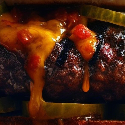 Quadro Moderno Hamburger Affumicato Con Formaggio Fuso E Peperoncino Piccante foo61 quadro stampato su tela