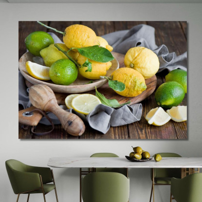Quadro Moderno Limoni E Lime Freschi Su Un Tavolo Rustico foo76 quadro stampato su tela