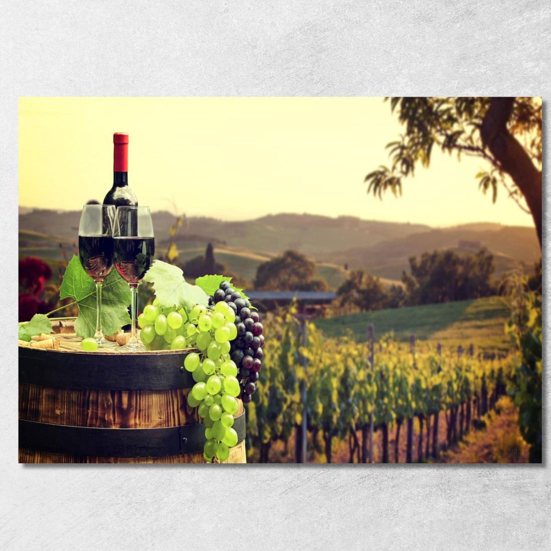 Quadro Moderno Paesaggio Di Vigneto Con Bottiglia E Bicchieri Di Vino foo84 quadro stampato su tela Quadro Moderno Paesaggio Di Vigneto Con Bottiglia E Bicchieri Di Vino foo84 quadro stampato su tela