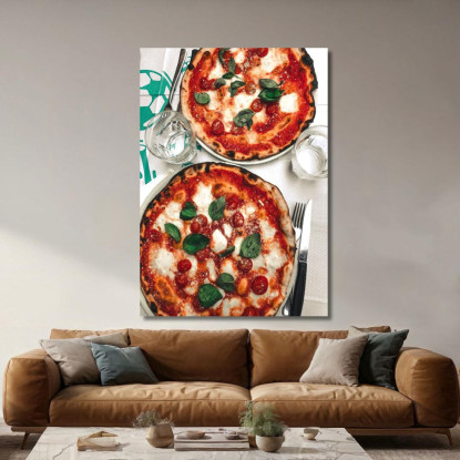 Quadro Moderno Pizza Margherita Con Basilico E Pomodorini foo93 quadro stampato su tela