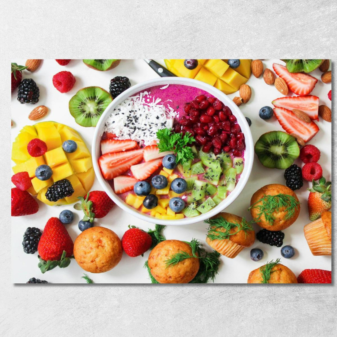 Quadro Moderno Smoothie Bowl Con Frutta Fresca E Semi foo101 quadro stampato su tela Quadro Moderno Smoothie Bowl Con Frutta Fresca E Semi foo101 quadro stampato su tela