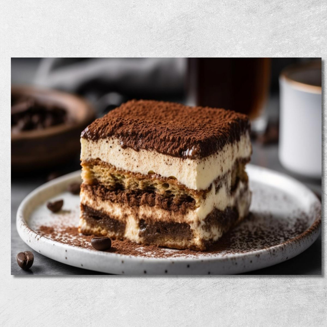 Quadro Moderno Tiramisù Classico Con Caffè E Cacao Servito Su Piatto Rustico foo114 quadro stampato su tela Quadro Moderno Tiramisù Classico Con Caffè E Cacao Servito Su Piatto Rustico foo114 quadro stampato su tela