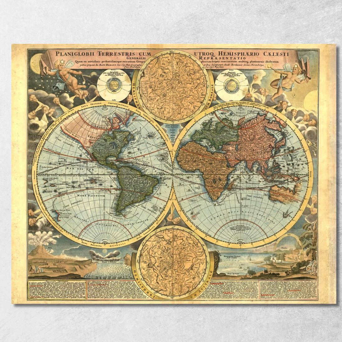 Quadro Mappa Antica Del Mondo Con Emisferi Dettagliati E Illustrazioni Astronomiche map2 quadro stampato su tela Quadro Mappa Antica Del Mondo Con Emisferi Dettagliati E Illustrazioni Astronomiche map2 quadro stampato su tela