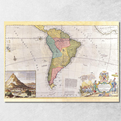 Quadro Mappa Antica Del Sud America Con Dettagli Cartografici Storici map4 quadro stampato su tela