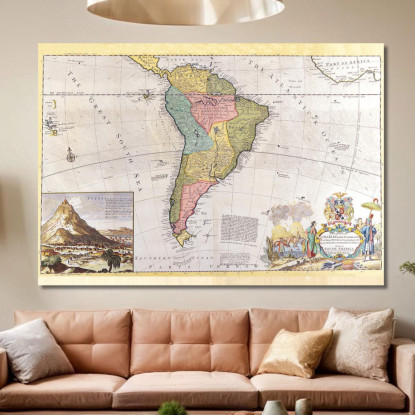 Quadro Mappa Antica Del Sud America Con Dettagli Cartografici Storici map4 quadro stampato su tela