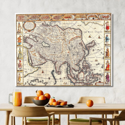 Quadro Mappa Antica Dell'Asia Con Illustrazioni Di Culture E Popolazioni Storiche map7 quadro stampato su tela