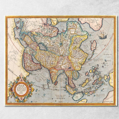 Quadro Mappa Antica Dell'Asia Con Stile Cartografico Del Xvii Secolo map12 quadro stampato su tela