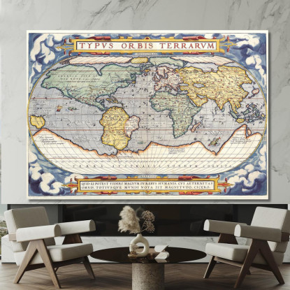 Quadro Mappa Del Mondo Antica Con Design Rinascimentale E Dettagli Decorativi map15 quadro stampato su tela