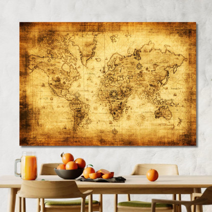 Quadro Mappa Del Mondo Antica Stile Pirata Con Effetto Invecchiato E Bussola Nautica map19 quadro stampato su tela