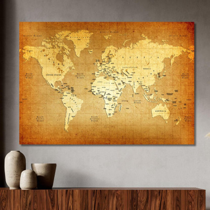 Quadro Mappa Del Mondo Antica Stile Vintage Con Nomi Di Paesi E Oceani map20 quadro stampato su tela