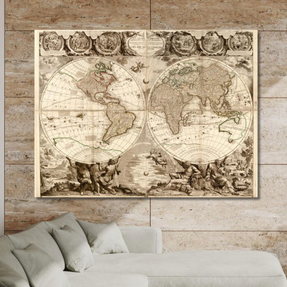 Quadro Mappa Del Mondo Antico Con Design Artistico E Stile Barocco map21 quadro stampato su tela