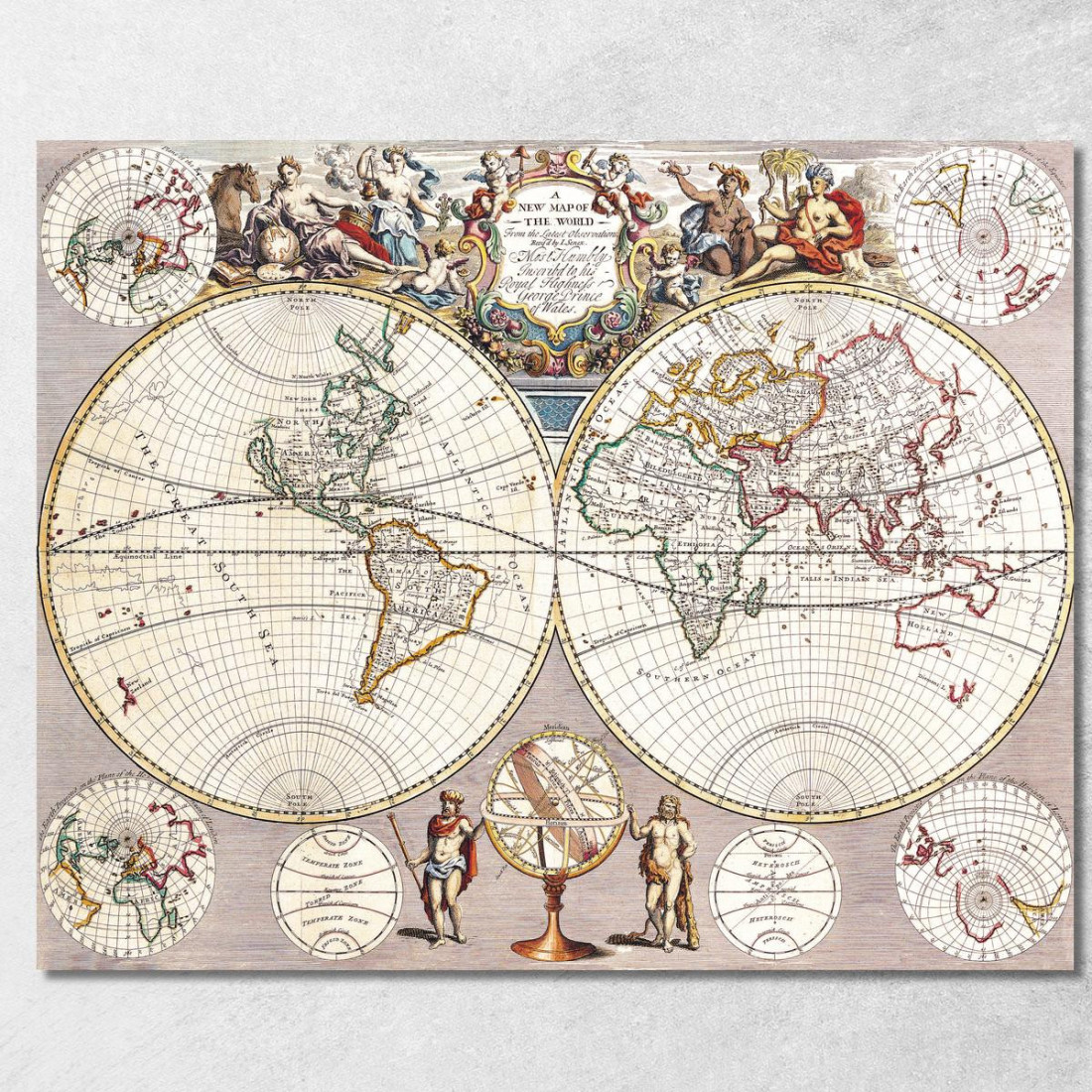 Quadro Mappa Del Mondo Antico Con Proiezione Sferica E Ornamenti Barocchi map22 quadro stampato su tela Quadro Mappa Del Mondo Antico Con Proiezione Sferica E Ornamenti Barocchi map22 quadro stampato su tela