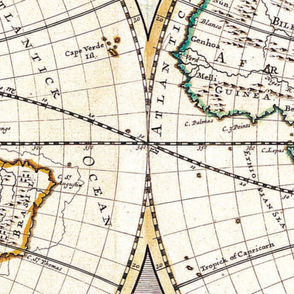 Quadro Mappa Del Mondo Antico Con Proiezione Sferica E Ornamenti Barocchi map22 quadro stampato su tela