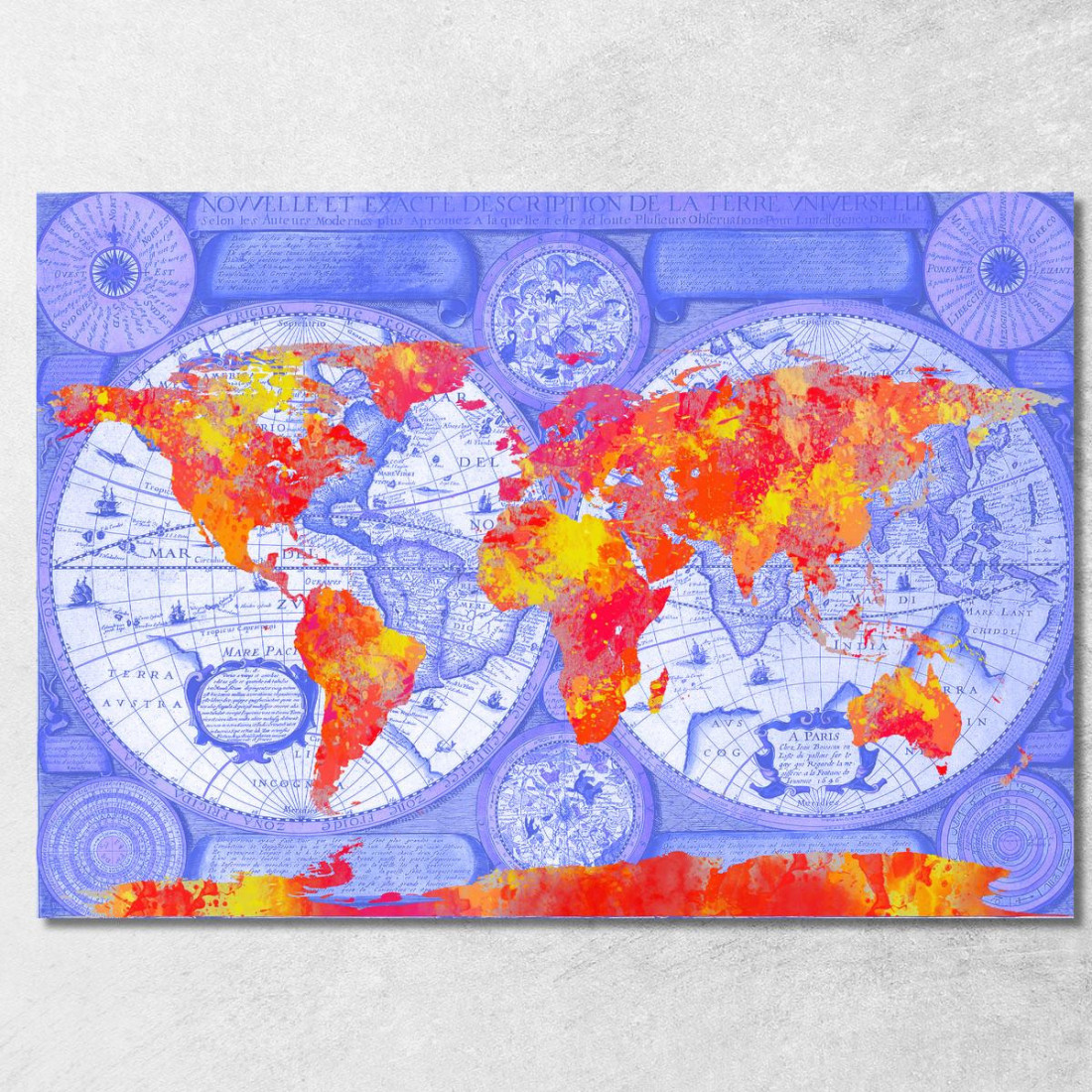 Quadro Mappa Del Mondo Artistica Con Effetto Astratto Blu E Rosso Su Sfondo Vintage map23 quadro stampato su tela Quadro Mappa Del Mondo Artistica Con Effetto Astratto Blu E Rosso Su Sfondo Vintage map23 quadro stampato su tela