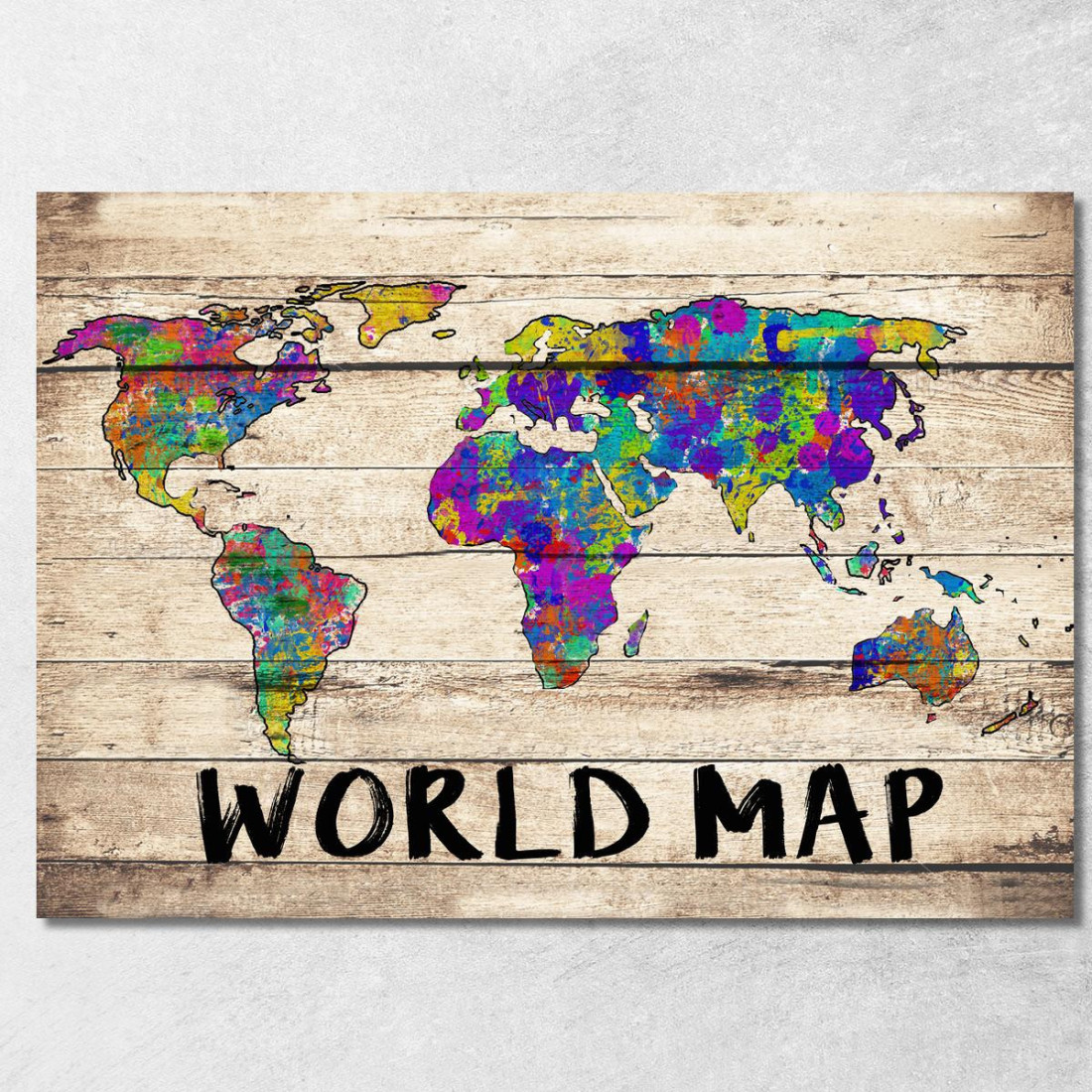 Quadro Mappa Del Mondo Colorata Effetto Acquerello Su Sfondo In Legno Vintage map28 quadro stampato su tela Quadro Mappa Del Mondo Colorata Effetto Acquerello Su Sfondo In Legno Vintage map28 quadro stampato su tela
