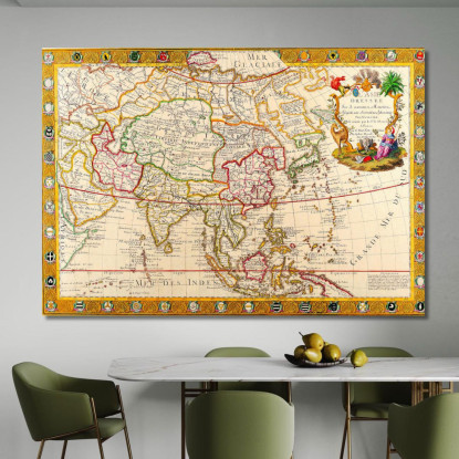 Quadro Mappa Dell'Asia Storica Con Dettagli Cartografici Antichi E Decorazioni Dorate map44 quadro stampato su tela