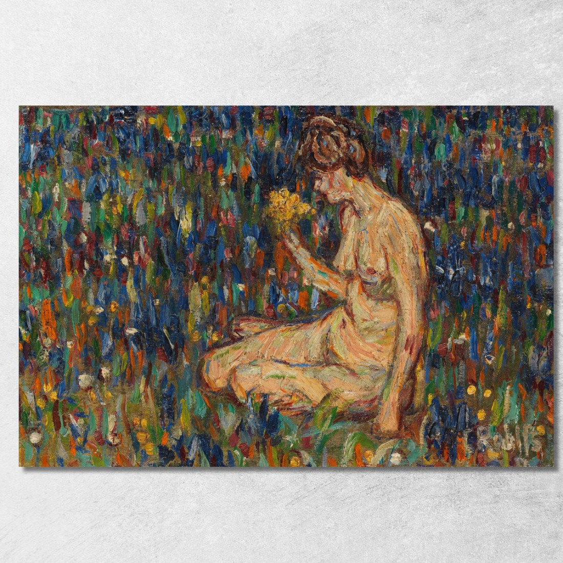 Nudo Femminile Con Mazzo Di Fiori Gialli - Ragazza Nel Prato Christian Rohlfs cro29 quadro stampato su tela Nudo Femminile Con Mazzo Di Fiori Gialli - Ragazza Nel Prato Christian Rohlfs cro29 quadro stampato su tela