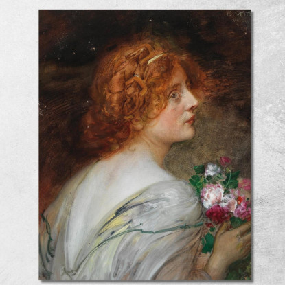 Vista Posteriore Di Una Giovane Donna Di Profilo Con Un Mazzo Di Rose Nelle Mani Eduard Veith evt3 quadro stampato su tela