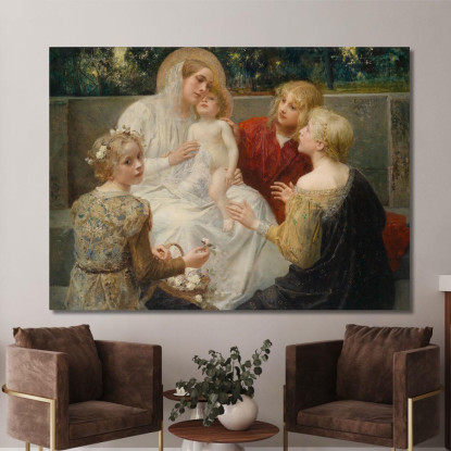 Madonna Con Gesù Circondata Da Bambini Eduard Veith evt14 quadro stampato su tela