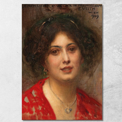 Ritratto Di Una Giovane Donna In Abito Rosso Eduard Veith evt18 quadro stampato su tela