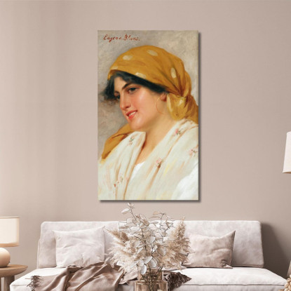 Una Ragazza Con Un Fazzoletto Giallo Eugen von Blaas evb4 quadro stampato su tela