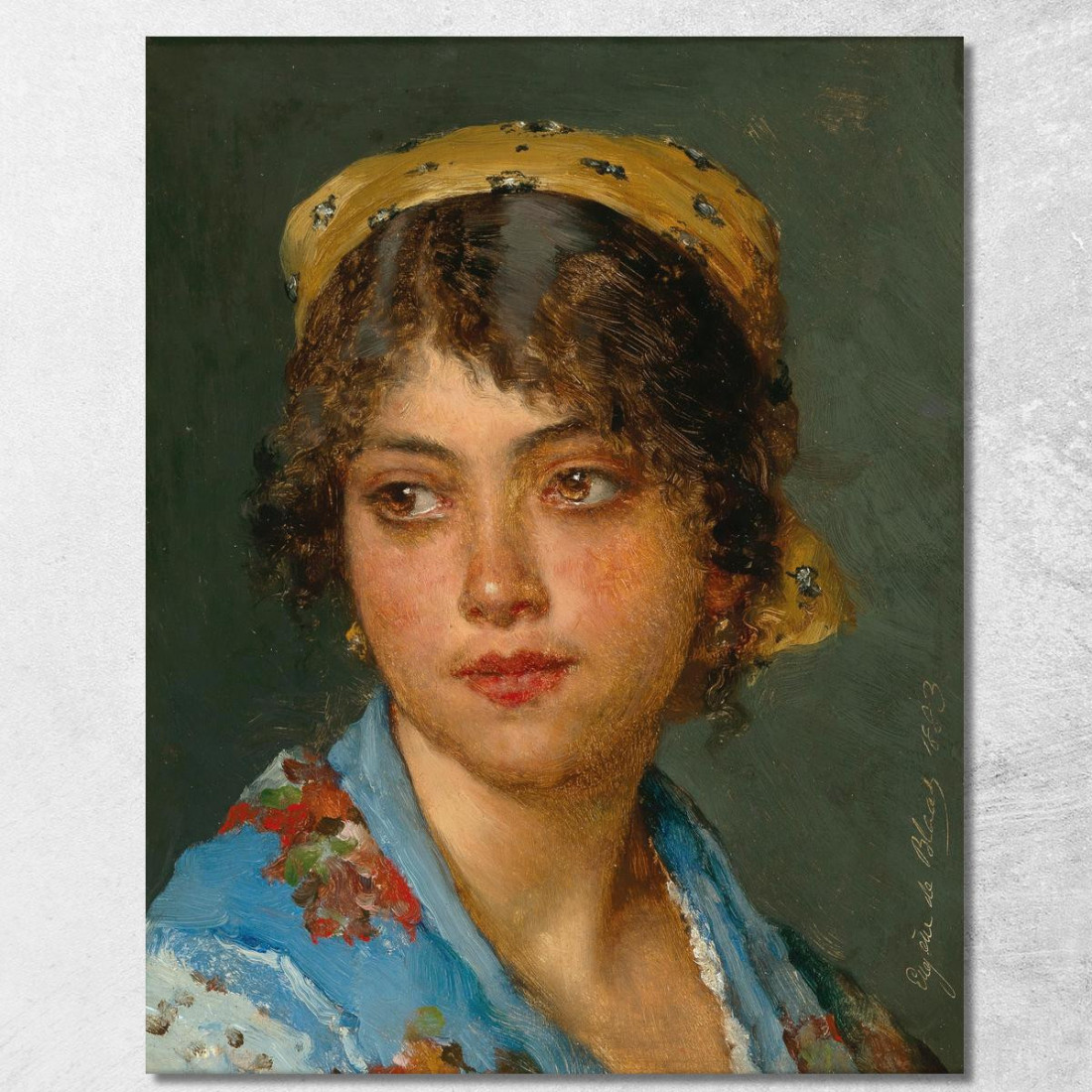 Una Giovane Donna Italiana Con Un Fazzoletto Giallo Eugen von Blaas evb14 quadro stampato su tela Una Giovane Donna Italiana Con Un Fazzoletto Giallo Eugen von Blaas evb14 quadro stampato su tela