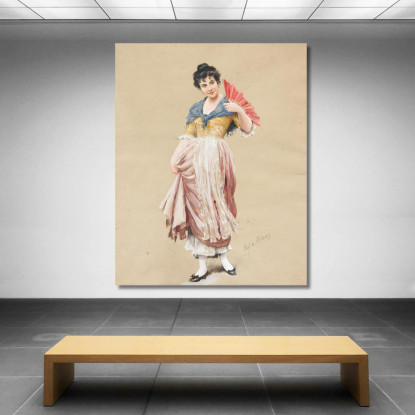 Una Giovane Dama Con Un Ventaglio Rosso 2 Eugen von Blaas evb15 quadro stampato su tela