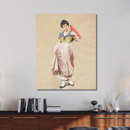 Una Giovane Dama Con Un Ventaglio Rosso 2 Eugen von Blaas evb15 quadro stampato su tela