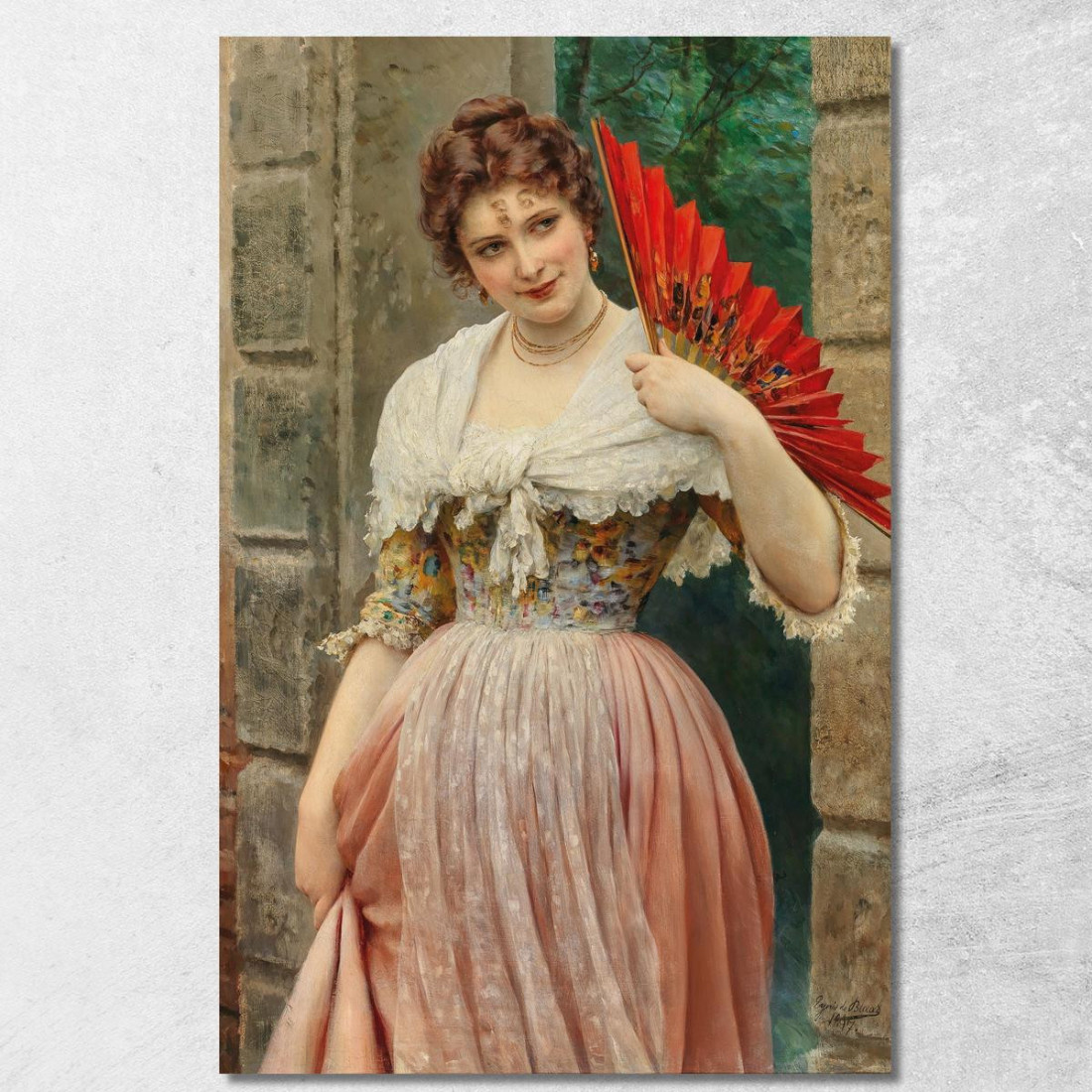 Una Giovane Dama Con Un Ventaglio Rosso Eugen von Blaas evb16 quadro stampato su tela Una Giovane Dama Con Un Ventaglio Rosso Eugen von Blaas evb16 quadro stampato su tela