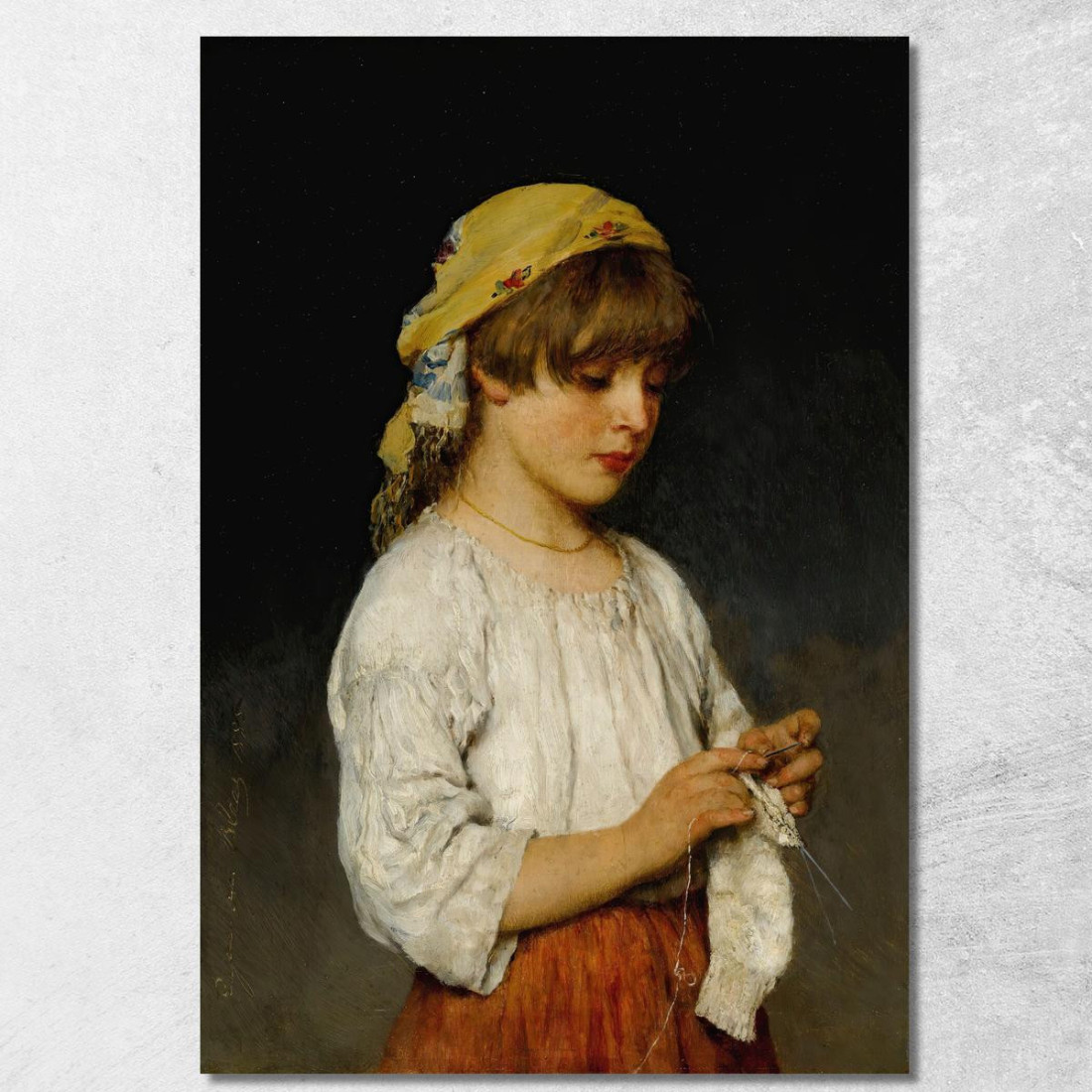 Ragazza Che Lavora A Maglia Con Fazzoletto Eugen von Blaas evb44 quadro stampato su tela Ragazza Che Lavora A Maglia Con Fazzoletto Eugen von Blaas evb44 quadro stampato su tela
