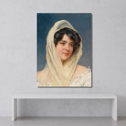 Ritratto Di Una Giovane Dama Con Un Velo Eugen von Blaas evb53 quadro stampato su tela