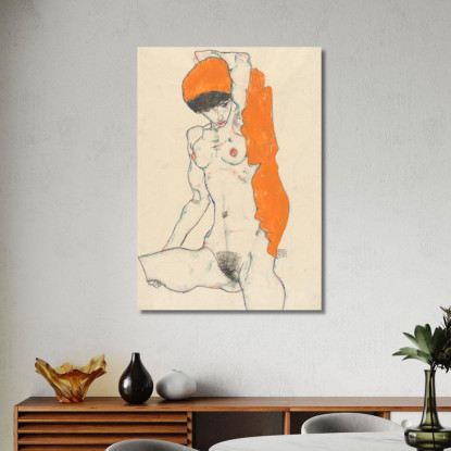 Nudo In Piedi Con Drappo Arancione Egon Schiele esh4 quadro stampato su tela