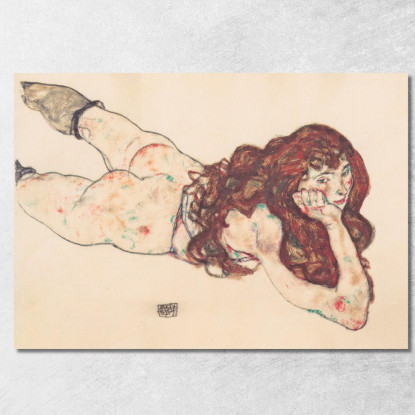 Nudo Femminile Disteso Sul Ventre Egon Schiele esh18 quadro stampato su tela