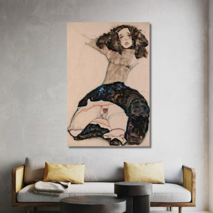 Ragazza Dai Capelli Neri Con Gonna Sollevata Egon Schiele esh24 quadro stampato su tela