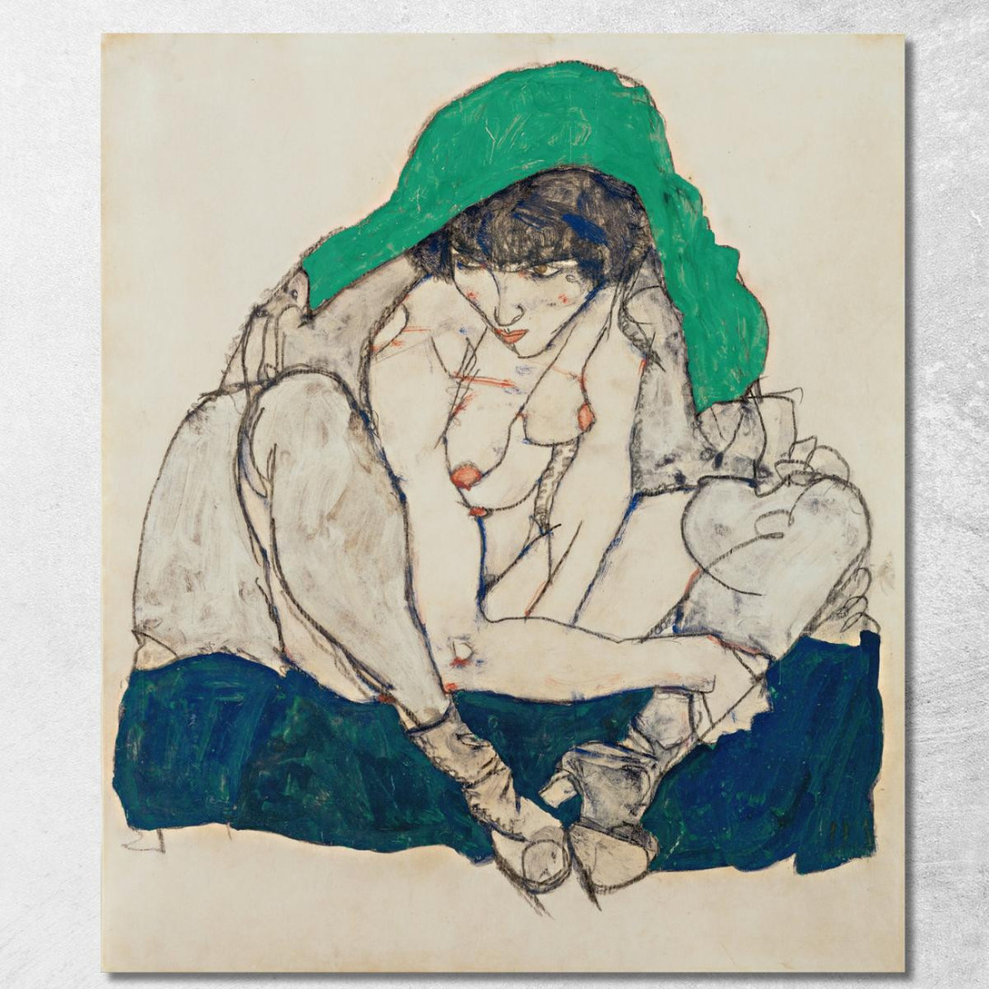 Donna Accovacciata Con Foulard Verde Egon Schiele esh34 quadro stampato su tela Donna Accovacciata Con Foulard Verde Egon Schiele esh34 quadro stampato su tela
