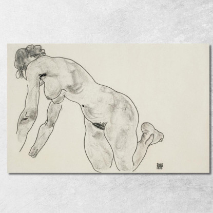 Nudo Femminile Accovacciato Egon Schiele esh67 quadro stampato su tela