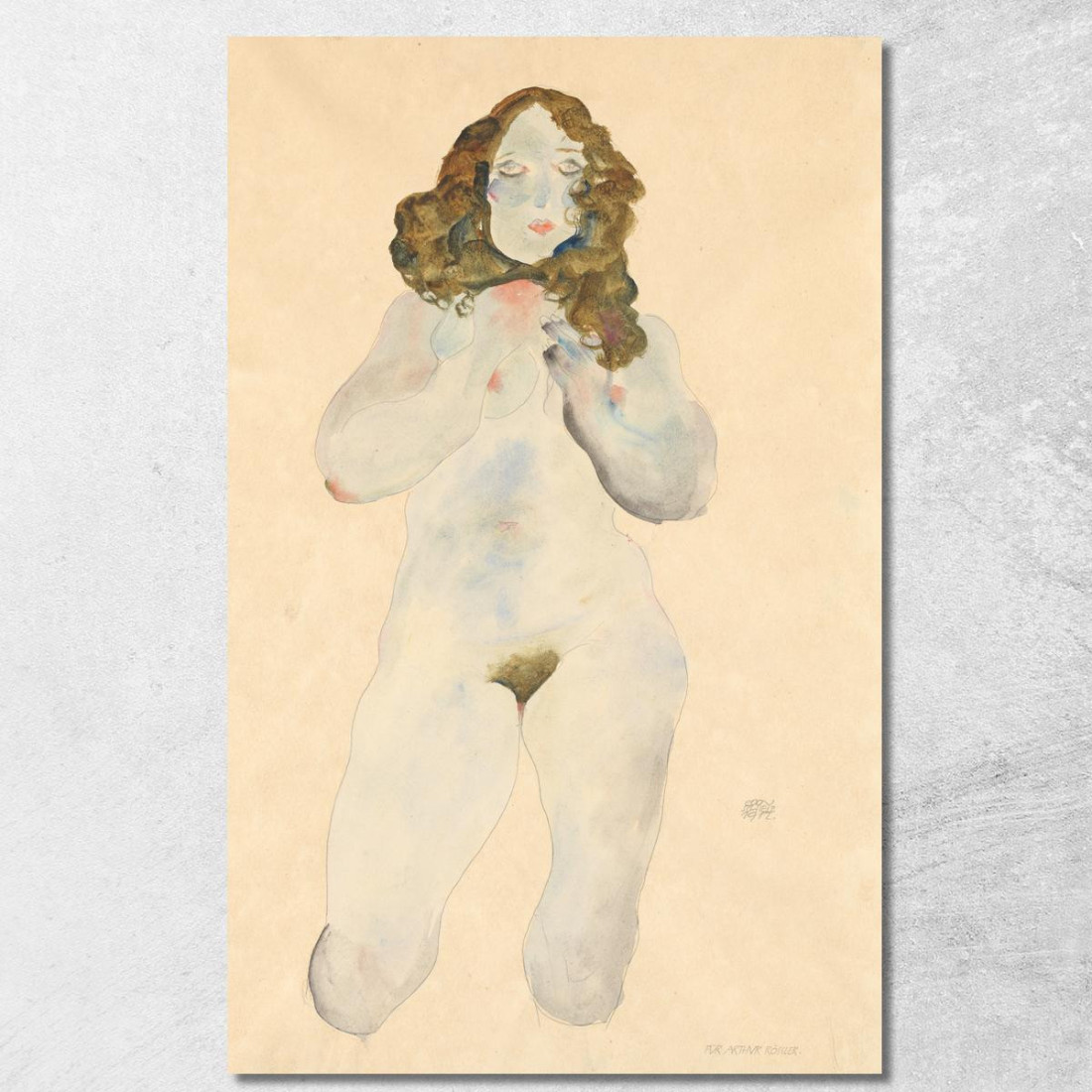 Nudo Femminile Inginocchiato Egon Schiele esh79 quadro stampato su tela Nudo Femminile Inginocchiato Egon Schiele esh79 quadro stampato su tela