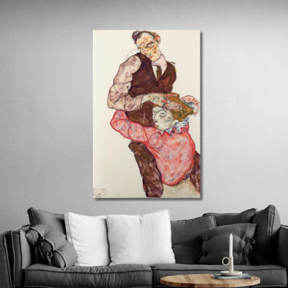 Amanti Egon Schiele esh90 quadro stampato su tela