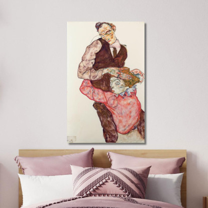 Amanti Egon Schiele esh90 quadro stampato su tela
