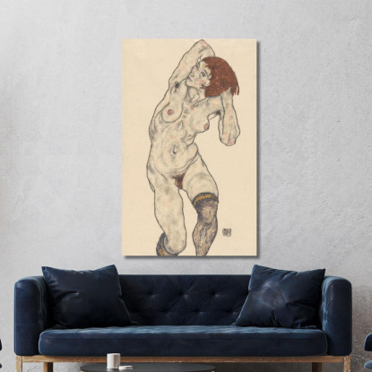 Nudo Con Calze Nere Egon Schiele esh107 quadro stampato su tela