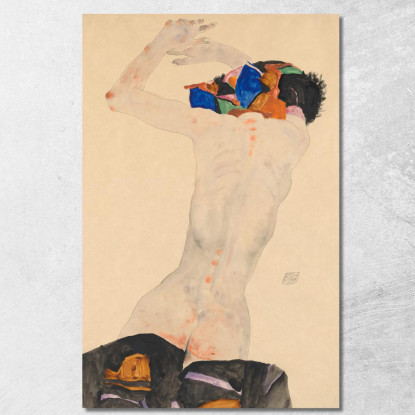 Nudo Di Schiena Con Drappo Colorato Egon Schiele esh140 quadro stampato su tela